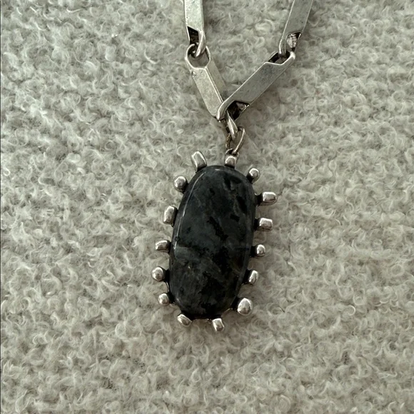 Zara necklace stack Silver-Tone Layered Chain Necklace with Black Stone Pendant - Picture 5 of 5